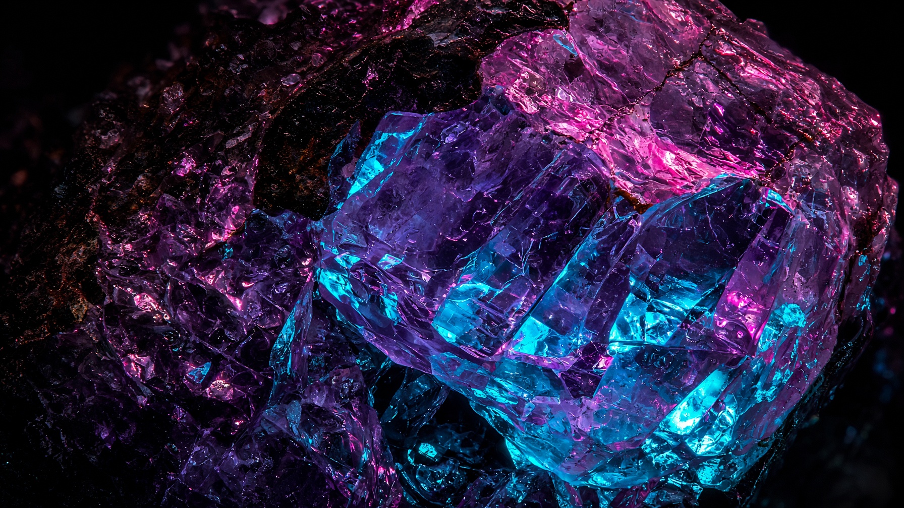 Close-up of a glowing amethyst geode